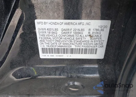 2021 Acura Ilx Standard from USA, damaged, VIN 19UDE2F34MA000326